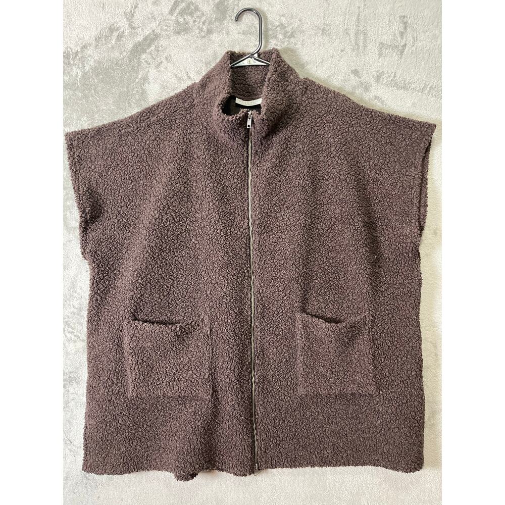 Bryn Walker Wool Sleeveless Pip Poncho Brown Textured Zip Up Cozy Oversized XXS